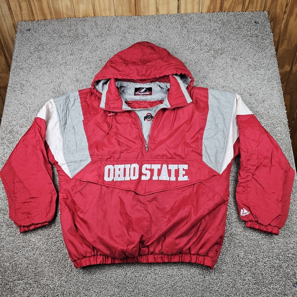 Vintage Majestic Sz XL Ohio State Buckeyes Puffer Pullover Jacket Embroidered